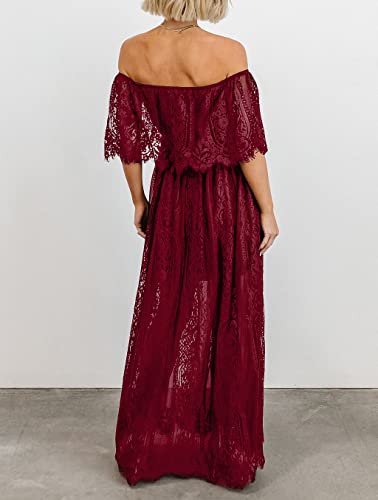 Image of HOYISHION Women's Off The Shoulder Floral Lace Maxi Dress White Bridesmaid Wedding Party Maternity Photoshoot Long Dresses