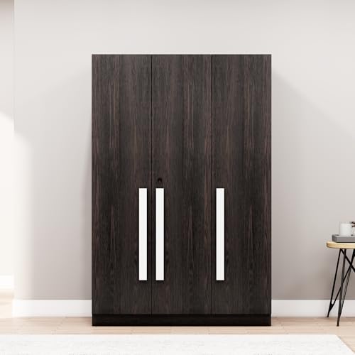 Image of Bniture 3 Door Wardrobe for Bedroom with Lockable Door & Hanging Space | Almirah for Clothes with Elevated Bottom Base | Wardrobe for Storage Cupboard | 3 Years Warranty (Flower Wenge, 3 Door)