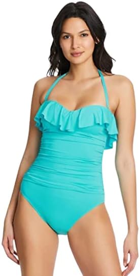 Bleu Rod BeattieBleu by Rod Beattie Women's Shirred Ruffle Bandeau Mio One-Piece Swimsuit Blue Size 6