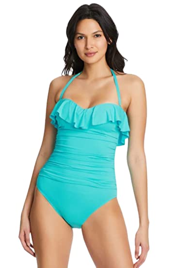 Bleu Rod BeattieBleu by Rod Beattie Women's Shirred Ruffle Bandeau Mio One-Piece Swimsuit Blue Size 6