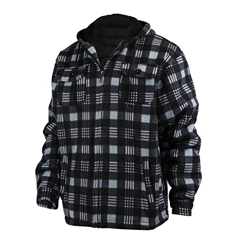 Image of TanBridge Men's Cotton Plaid Shirts Jacket Full Zip Fleece Flannel Sherpa Lined Hoodies Heavyweight Hoodies Jacket for Men