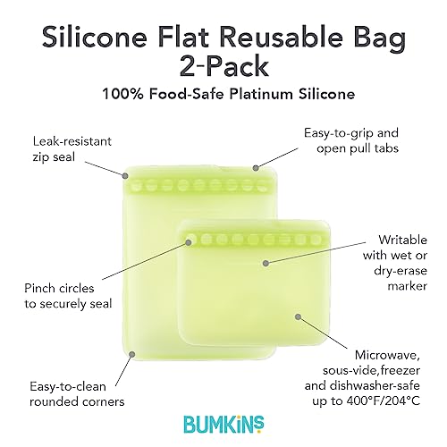 Sac à sandwich réutilisable en silicone Bumkins vert pour la préparation et repas