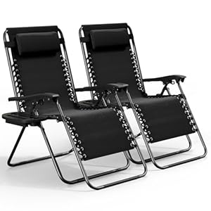 Nestl Zero Gravity Chairs Set of 2, Patio Lounge Chair Outdoor with Pillows & Cup Holder Trays, Adjustable Steel Mesh Reclining Camping Chair, Folding Patio Lawn Chair for Deck, Beach, Yard – Black