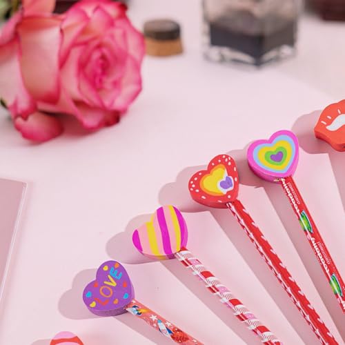 Lápices de grafito Valentine 24 piezas con borrador corazón miniatura 6
