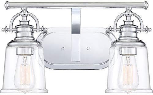 Quoizel Grant Transitional Vanity Lights, 16 Inch 2-Light Polished Chrome Bath Lighting Fixtures Over Mirror, Opal Etched Glass, Classic Americana Wall Mount Light for Bathrooms, Kitchen or Hallway
