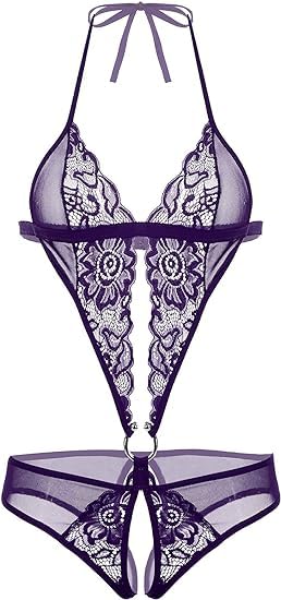 Image of ROUXOUS Women Deep V Hot Imported Lingerie Lace Teddy One Piece Babydoll Mini Bodysuit Sleepwear Swimwear Honeymoon Wedding Night Valentine Gift