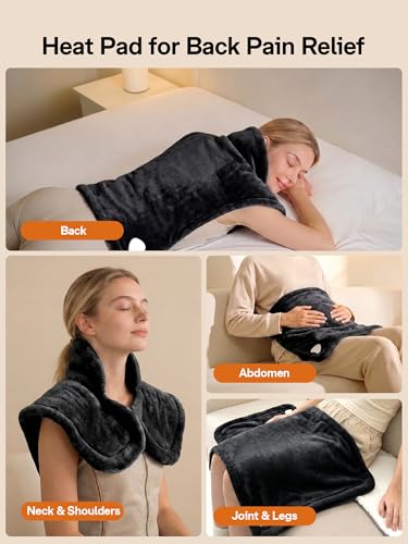 Image of ALLJOY Heating Pad for Back Pain Relief, 24 inchx33 inch Weighted Heating Pad for Neck and Shoulders and Back, Father-s Day Gift-s for Dad, Neck Heating Pad Fast-Heating with 6 Settings, Auto Shut-Off, Black