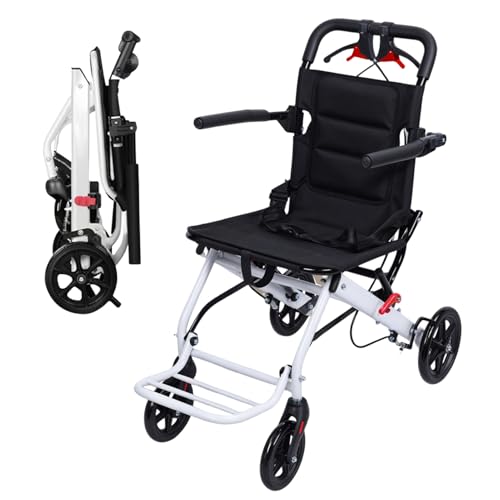 cukoekim Faltbarer Rollstuhl, tragbarer Transit-Reisestuhl für Erwachsene, leichter Transportrollstuhl mit verstellbarem Sicherheitsgurt, Aluminiumrahmen, PU-Räder, ergonomisches Design, für