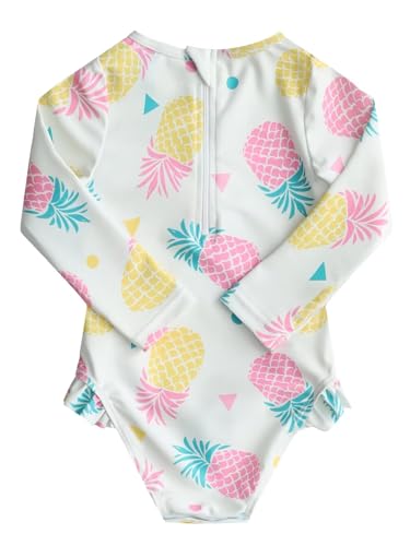 Image of Aisyee Baby Girls One Piece Swimsuits Long Sleeve Rash Guard Swimshirts