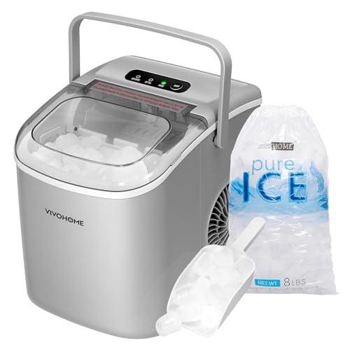 VIVOHOME Electric Portable Compact Countertop Automatic Ice Cube Maker Machine with Handle Hand Scoop 10 Ice Bags and Self Cleaning Function 26.5lbs/Day Black