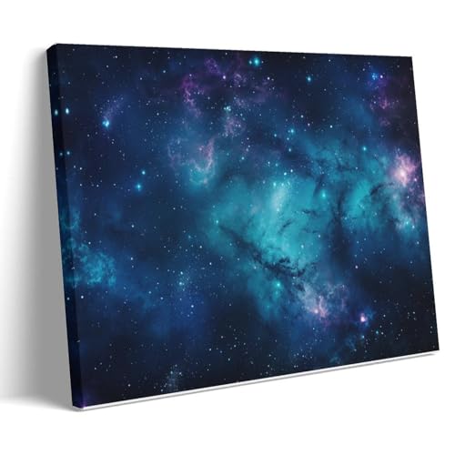 Œuvre d'art galaxie bleue de qualité supérieure : toile encadrée AEMYSKA format 60 x 90 cm
