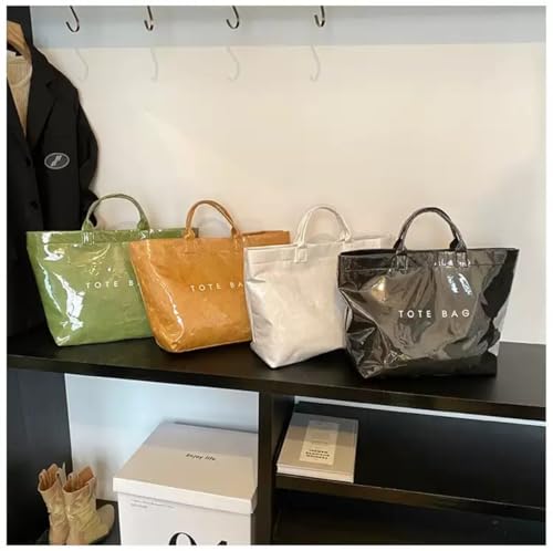 Image of Large Tote Bags for Women PVC Clear Totes Bag Plastic Carry All Bag Kraft Paper Shoulder Handbag Hobo for Work Travel