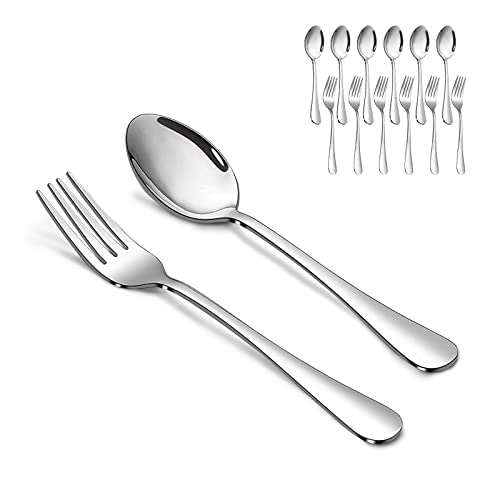 SANTUO Forks and Spoons Set, 6PCS 7.3' Salad Forks and 6PCS 7.3' Soup Spoons, Stainless Steel...