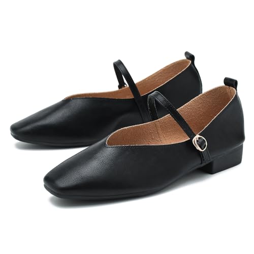 LIURUIJIA Women's Mary Jane Ballet Flats Dress Shoes Square Toe Ankle Strap Casual Dressy Comfortable Retro Foldable Shoes2