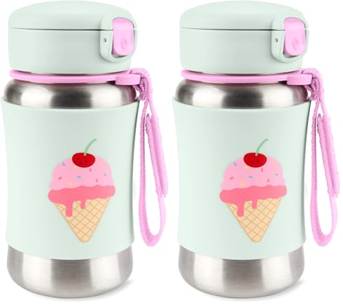 Image of Skip Hop Toddler Sippy Cup with Straw, Sparks Stainless Steel Straw Bottle, Ice Cream (Pack of 2)
