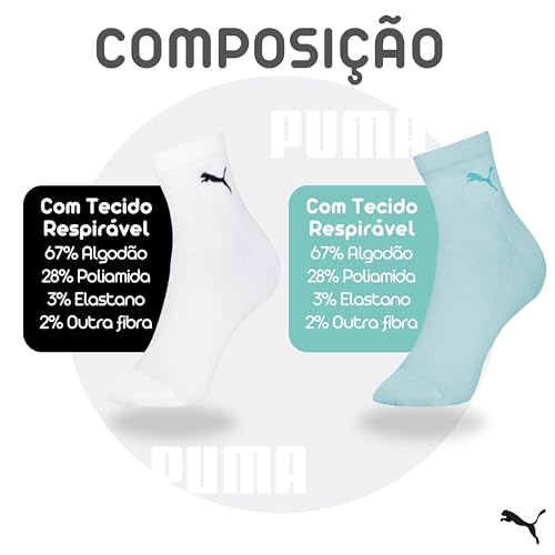 Meia Cano Médio Meia Puma Tecido Respirável Feminina Adulto - Kit com 6 Pares, 1 Lilás - 1 Piscina -