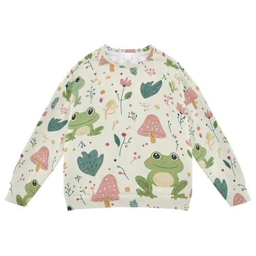 JUNZAN Cute Cartoon Frogs Flowers Little Kids Hoodie Sweatshirt Crewneck Outerwear for Kids Athletic 4T
