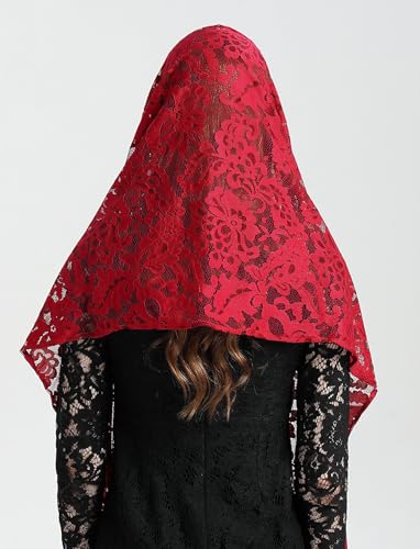 Leimandy Rectangular Veil for Church Head Covering Mantilla Veil Catholic Mantilla Orthodox Veils Long Chapel Veils V25 (Red) - Thumbnail 6