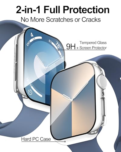 Image of Smiling 2 Pack Case Compatible with Apple Watch SE 3 (2025) / SE 2 / SE /Series 6 /5 /4 44mm with Tempered Glass Screen Protector, Hard PC Case Overall Protective Cover- 1 Black + 1 Silver