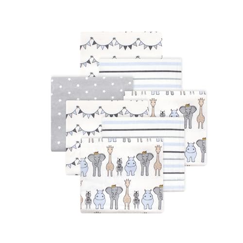Image of Little Treasure Hudson Baby Cotton Poly Flannel Receiving Blankets Multipack, Blue Royal Safari, 30x30 inches