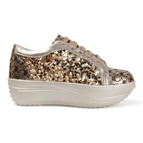 Image of Vendoz Women Wedding & Party High Heel Sneakers I Cushioned Insole I Glittery & Embellished Bridal Wear I Lightweight and Stylish Shoes for Girls CNV4033
