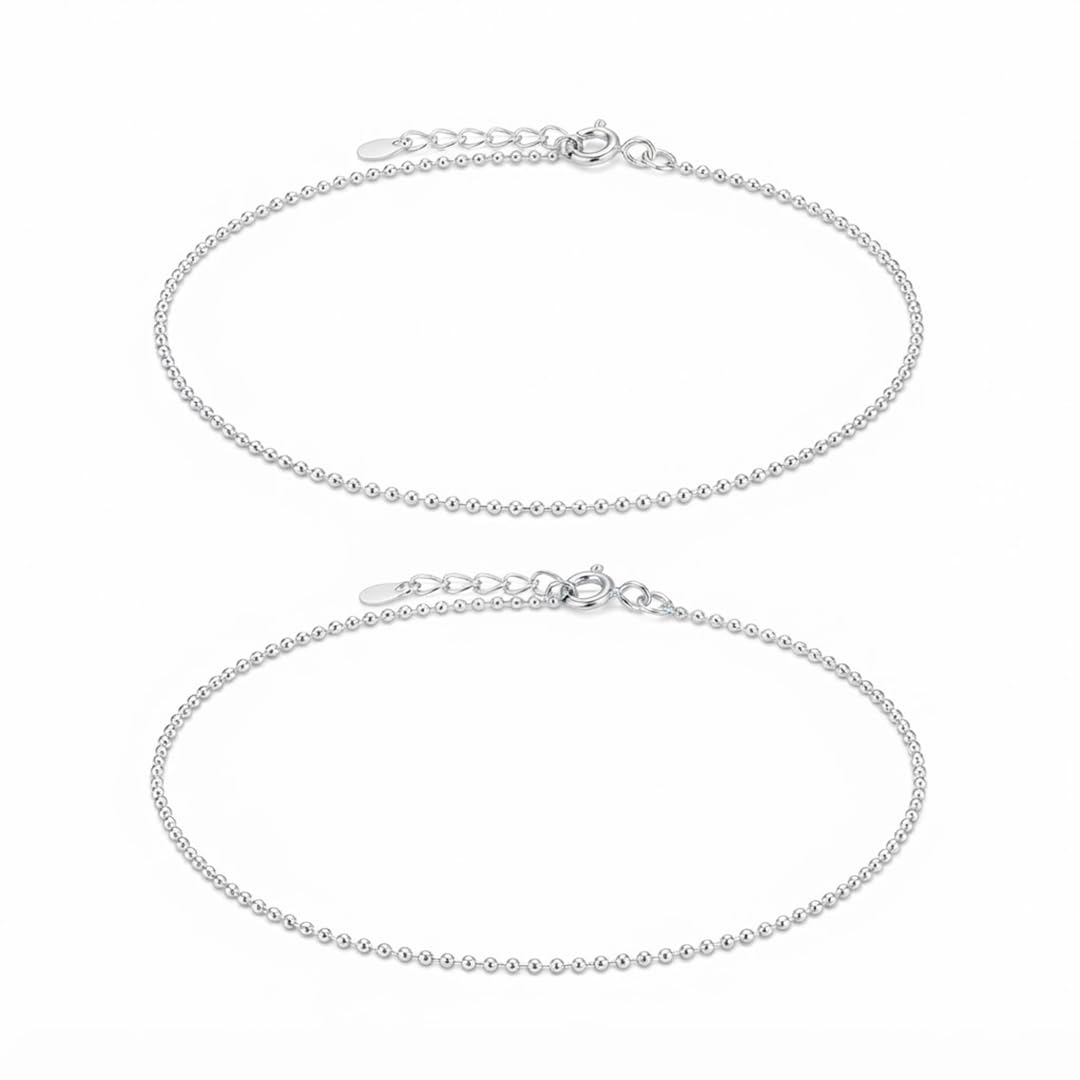 parnika 925 Pure 92.5 Sterling Silver Anklets Pair for Women & Girls | Hallmarked Silver Payal | Ball Design | Daily Wear | One Pair-picture-38