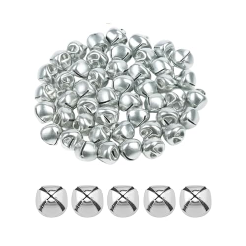 Golden Christmas Jingle Bells, 100 Pieces Metal Craft Bells, 12mm Non-Fade Vacuum Coated, for DIY Holiday Home Decorations (Silver)