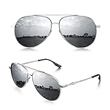 LUENX Men Womens Sunglasses Polarized Mirror lens - UV 400 Protection 60mm(Silver) Image