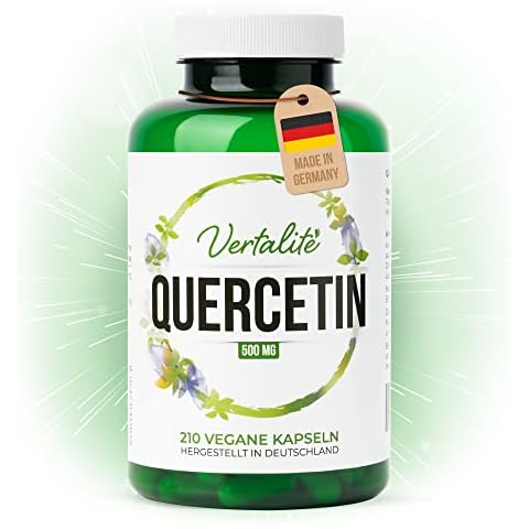 Vertalite Quercetin XXL Pack mit 210 Kapseln, 500mg hochdosiert I 7 Monate Vorrat, Supplement vegan täglich I Laborgeprüftes Quercetin made in Germany I Blütenextrakt Sophora Japonica Cover