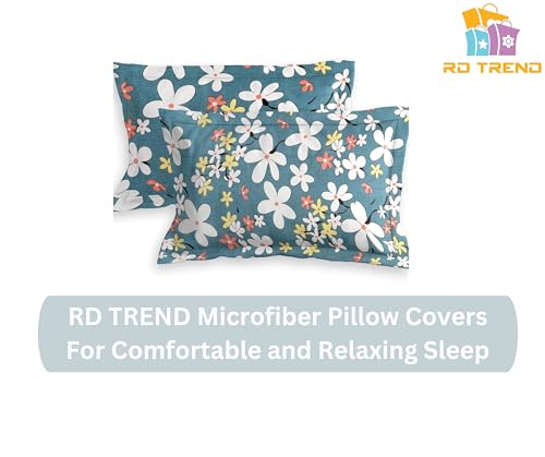 Image of RD TREND Glace Cotton Assorted Pillow Cover Set of 2 (4 Pcs) - Premium 210 TC, Standard Size 18 inchx28 inch | Soft & Breathable Floral Printed Design for Bedroom |Bluestar&Tea