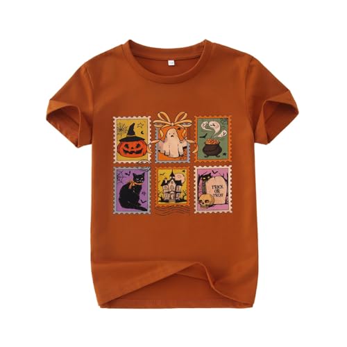 Halloween Shirts for Kids Girls Ghost Pumpkin Face Graphic T-Shirt Spooky Season Funny Print Short Sleeve Tee Tops