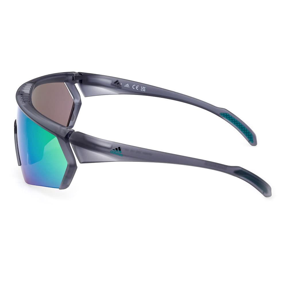 adidas Sport SP0063 Occhiali da Sole Uomo, Occhiali da Sole Sportivi Sottili e Leggeri, Forma Lente Maschera, Lenti Verde Specchiato, Grigio
