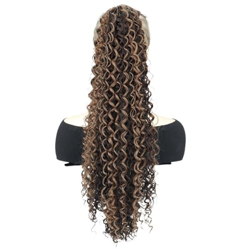 Coleta Postiza Extensión de cola de caballo con cordón de 24 pulgadas for mujeres, postizos de pelo sintético rizado profundo, cola de caballo Afro rizada ponytail extension(6AH12)