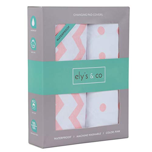 Image of Ely's & Co. Patent Pending Waterproof Sheets, White and Pink Chevron and Polka Dots (2 Pack) (Changing Pad Cover, Pink)