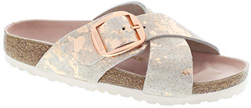 Birkenstock Women's Siena Big Buckle Sandals, Metallic Rose Gold, 9 Medium US