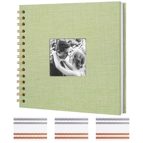 Album Scrapbook,20,5 x 20,5 cm Álbum de Fotos,Scrapbook,Álbum Fotos,Incluye 3 Pegatinas para Las Esquinas,20 Hojas de Papel/40 Páginas,Color Verde Photo Album para Viajes,Bodas y Momentos Familiares