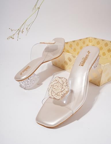 Image of SilverArrow womens Breezy Cove Heeled Sandal | Block Heel |Fashion Sandals |Jutti Sandal | Emboidery with Stone Design | Design perfect for Casual /Outdoor /Party