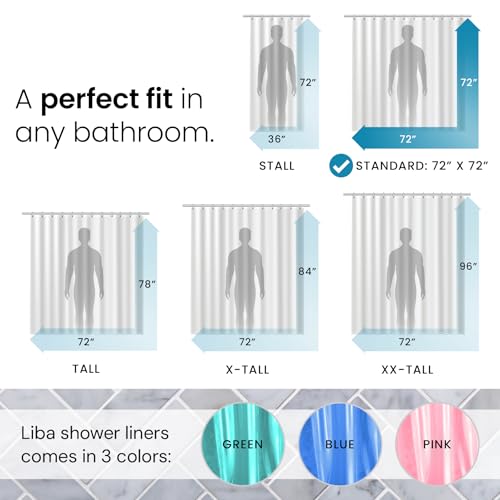 Image of LiBa Shower Curtain Liner PEVA 8G, 72x72 Inch Waterproof Blue | Non-toxic PEVA shower liner, rust-proof grommets, weighted hem, blue clear waterproof plastic shower curtain Liner