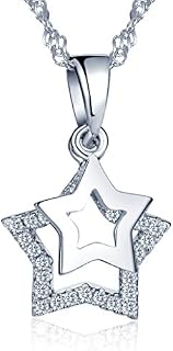 Infinite U 925 Sterling Silver Cubic Zirconia Unique Double Stars Pendant Girls/Women Necklace, with White Gift Box/Blue Gift Bag