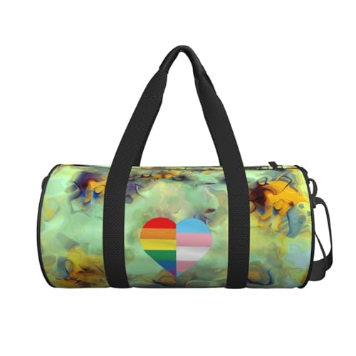 LGBT Rainbow and Transgender Pride Flag Heart Convertible Garment Bag with Shoulder Strap, Carry on Garment Duffel Bag for Men Women - Rolling Foldable for Travel Luggage Bags (Black)2