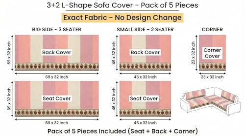 Image of Velvet L Shape 3+2 (5 Seater) Sofa Cover Fully Covered | Anti Skid Non Slip | Printed Pink | Washable Furniture Protector