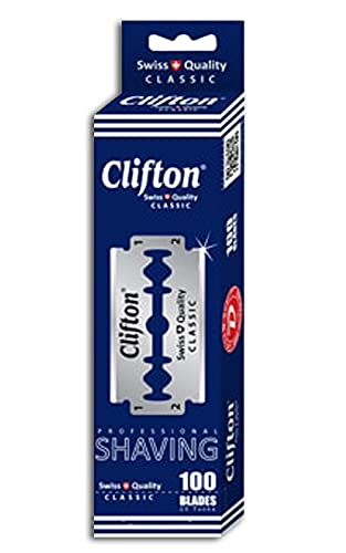 100 Rasierklingen Clifton Classic | Ersatzklingen für Sicherheitsrasierer | Doppelfadenklingen für Herren aus Carbonat Stahl