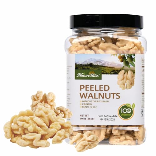 Naturebliss Premium Peeled Walnuts Halves, Skinless Raw Walnuts Texture, Sweet, Crisp, No Salt Added, Healthy Nuts Power Snacks Ideal for Salads, Baking and Cooking (10 OZ/Pack of 1)