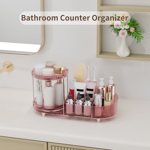 Image of 360 Rotating Makeup Organizer for Vanity, 2 Perfume Trays with 5 Compartments Cosmetic & Skincare Storage, Multi-Purpose Countertop Organizers for Bathroom, Desk, Pantry, Space-Saving Beauty Organizer