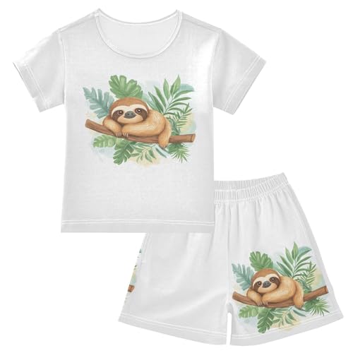 Sloth Tropical Pajama Set Short Sleeve Pajamas Shorts Sets Cotton PJS 2 Piece Clothes Set 5Y