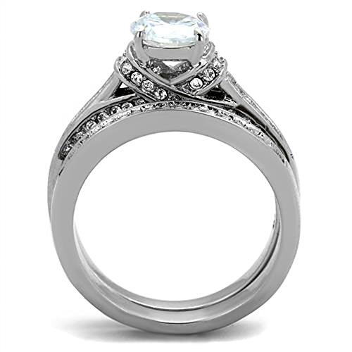 Marimor Jewelry 2.75 Carat Round Cut Cubic Zirconia Stainless Steel Wedding Ring Set Womens Size 5-102
