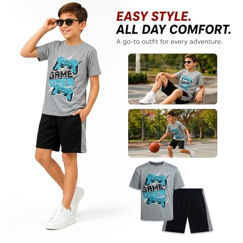 Image of Pro Athlete Active Boys Short Sets - 2 Piece Performance Crewneck Short Sleeve T-Shirt and Shorts Boys Athletic Sets (8-16)