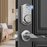 AkaGear DS10 Keyless Entry Door Lock with Handle - 2 Lever Handles, Fingerprint Door Lock, Keypad Deadbolt, 2 Keys, Code, Smart Locks for Front Door, Auto-Lock, Easy Installation - Satin Nickel