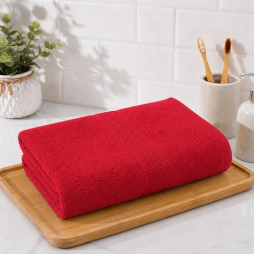 Image of 100% Pure Cotton Bath Towel for Men & Women | 380 GSM Ultra Soft, Highly Absorbent & Quick Dry Bath Towel | Large 55 x 28 Inch Matty Terry Towel for Bathroom, Gym, Travel & Daily Use | Red