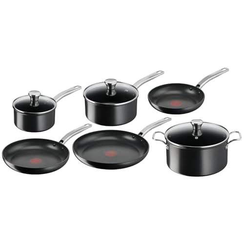 Tefal Lot de 6 pièces, Poêles, Casseroles, Faitout, Induction, Revêtement antiadhésif, Poignée robuste, Indicateur de chaleur Thermo-Signal, Intensium E589S617